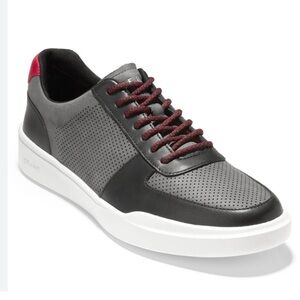 Cole Haan grand crosscourt modern perforated leather lace up gray red sneakers